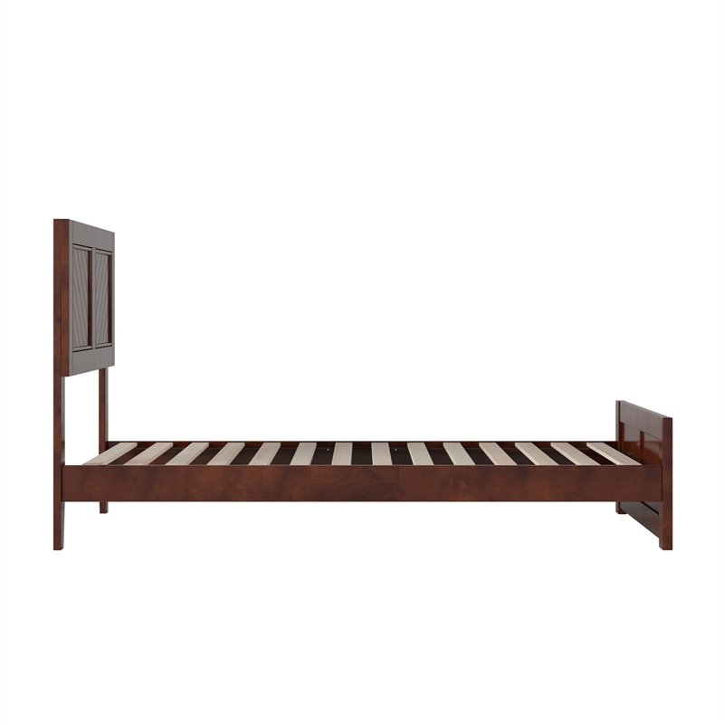 Berkshire Twin Wood Low Profile Platform Bed wMatching Footboard in Walnut Brown
