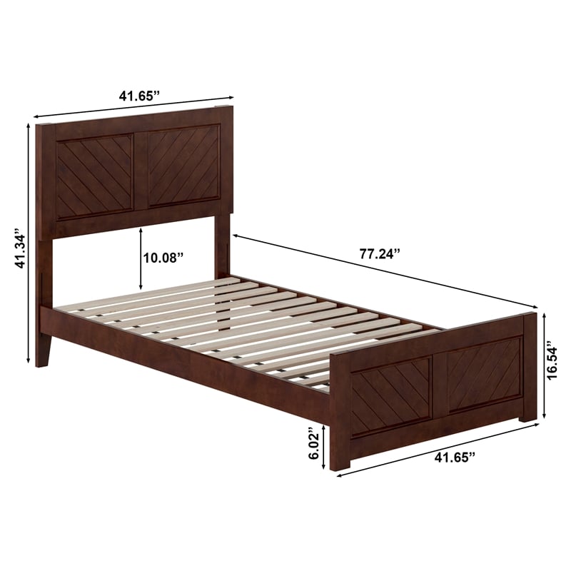 Berkshire Twin Wood Low Profile Platform Bed wMatching Footboard in Walnut Brown