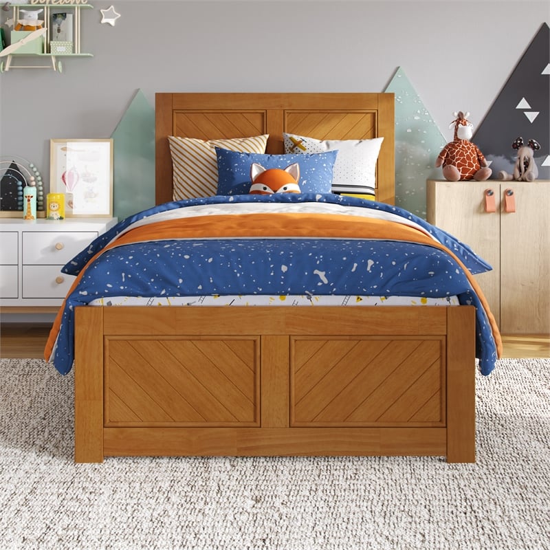 Berkshire Twin Wood Low Profile Platform Bed wMatching Footboard in Light Toffee