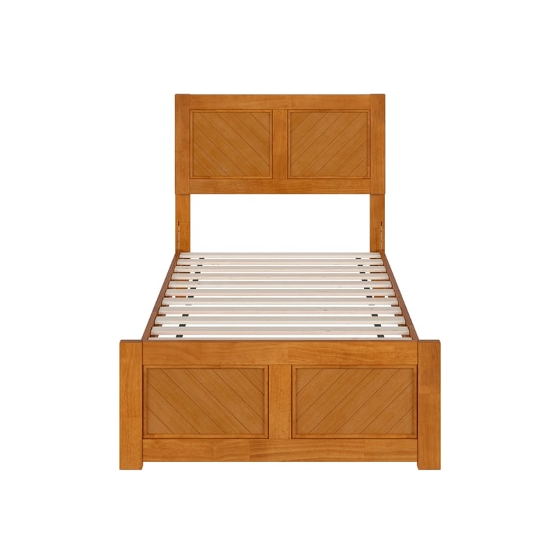 Berkshire Twin Wood Low Profile Platform Bed wMatching Footboard in Light Toffee