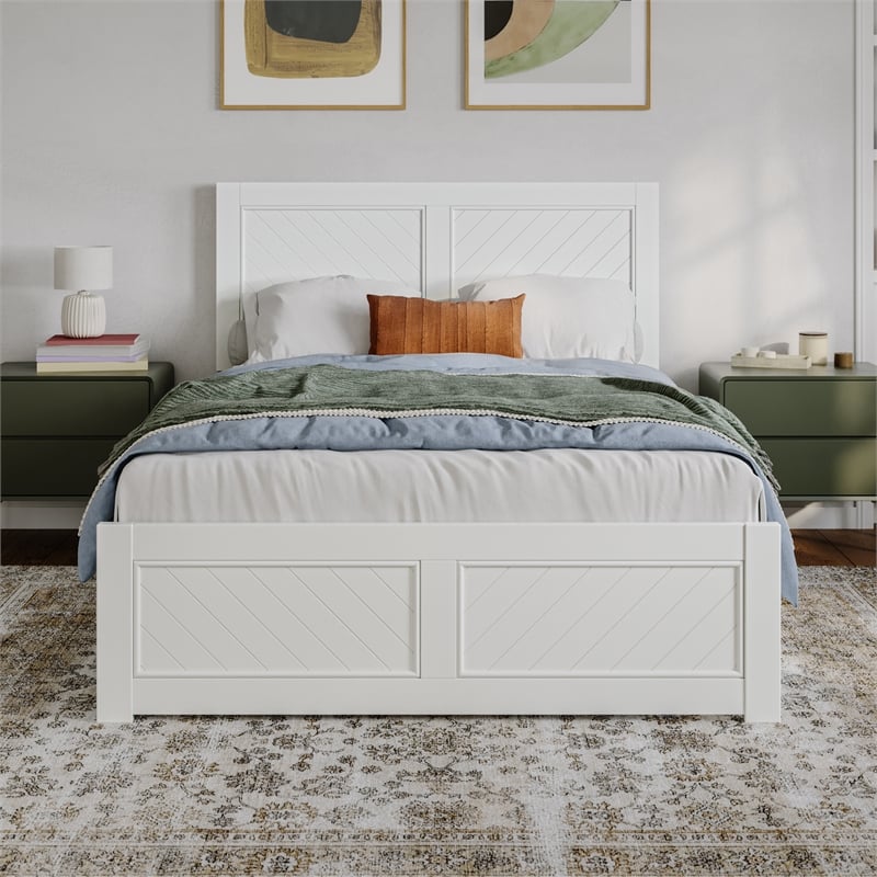 Berkshire Full Low Profile Wood Platform Bed with Matching Footboard in White
