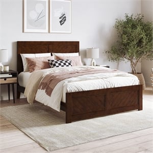 Berkshire Full Low Profile Wood Platform Bed with Matching Footboard in Walnut