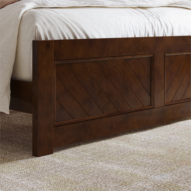 Berkshire Full Low Profile Wood Platform Bed with Matching Footboard in Walnut