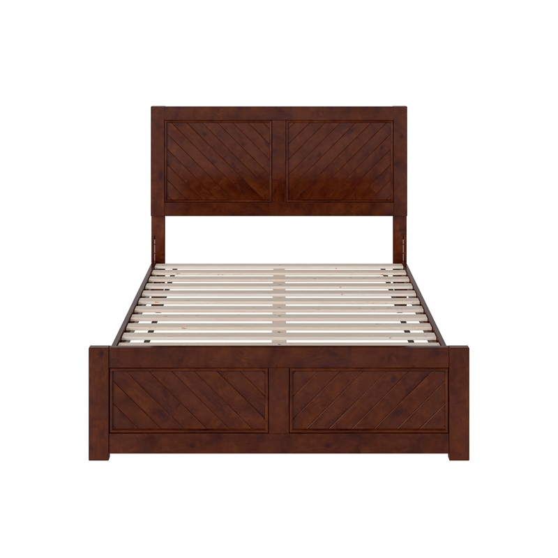 Berkshire Full Low Profile Wood Platform Bed with Matching Footboard in Walnut