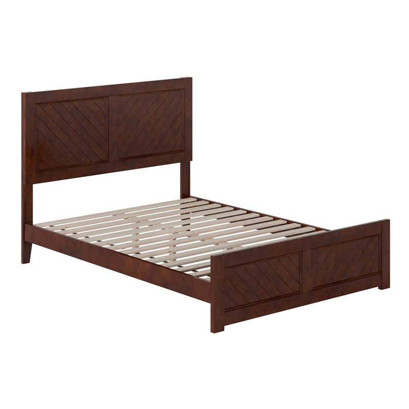 Berkshire Full Low Profile Wood Platform Bed with Matching Footboard in Walnut