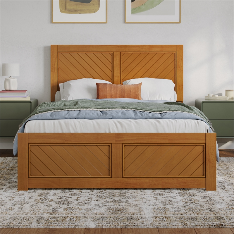 Berkshire Full Low Wood Platform Bed with Matching Footboard in Light Toffee