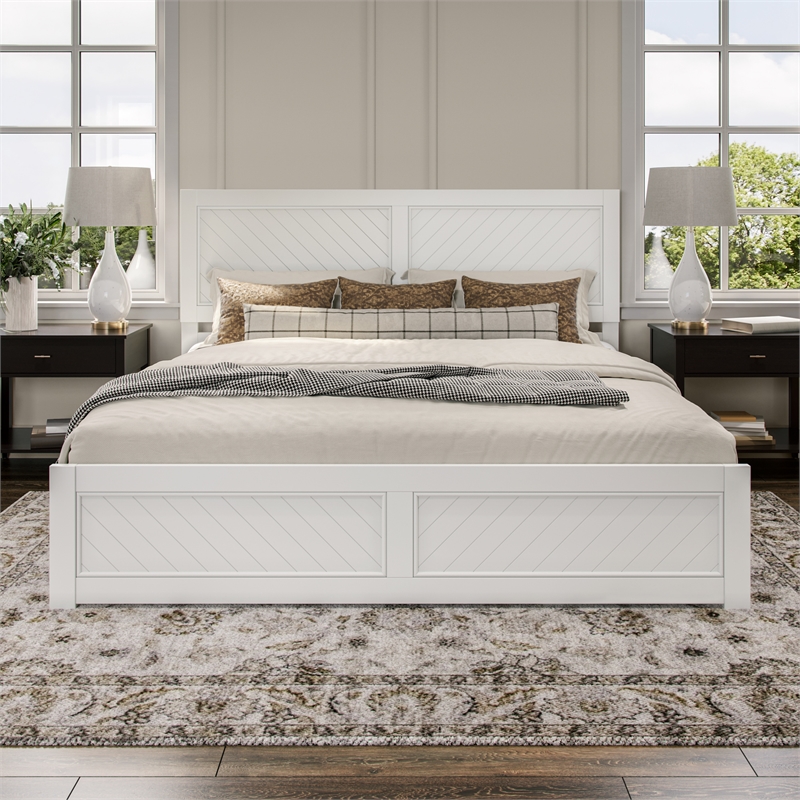 Berkshire King Wood Low Profile Platform Bed with Matching Footboard in White