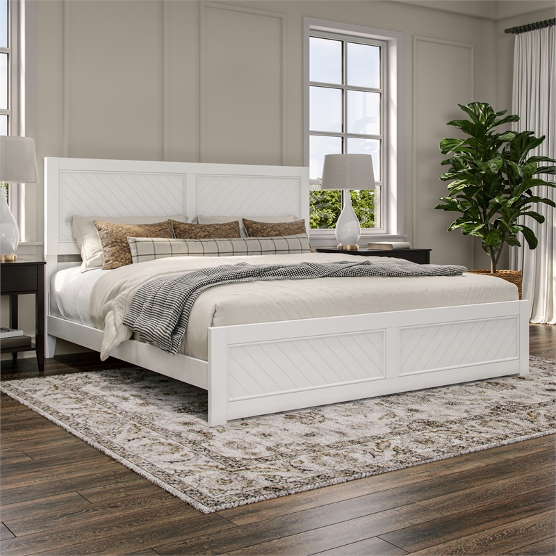 Berkshire King Wood Low Profile Platform Bed with Matching Footboard in White