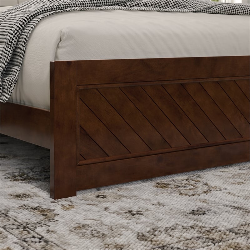 Berkshire King Wood Low Profile Platform Bed wMatching Footboard in Walnut Brown