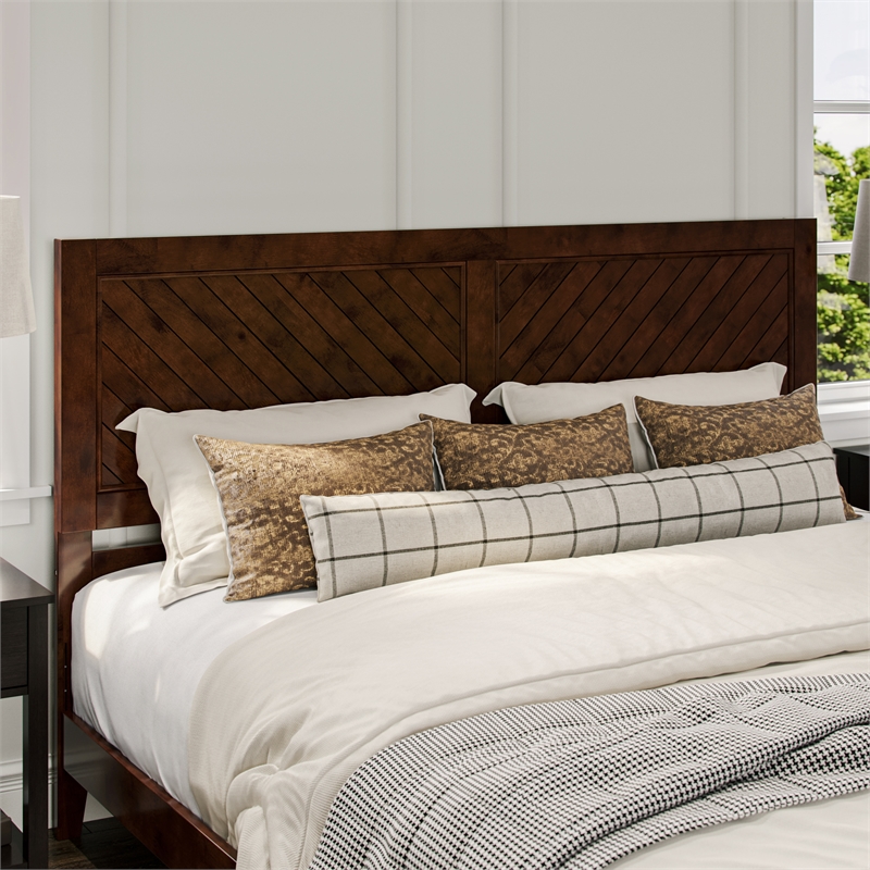 Berkshire King Wood Low Profile Platform Bed wMatching Footboard in Walnut Brown
