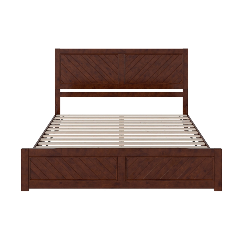 Berkshire King Wood Low Profile Platform Bed wMatching Footboard in Walnut Brown