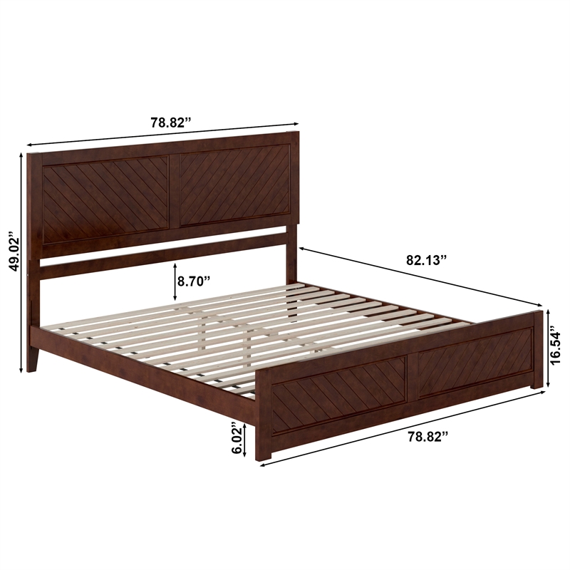 Berkshire King Wood Low Profile Platform Bed wMatching Footboard in Walnut Brown