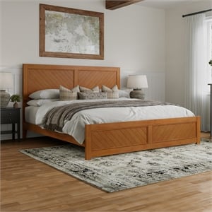 Berkshire King Wood Low Profile Platform Bed wMatching Footboard in Light Toffee
