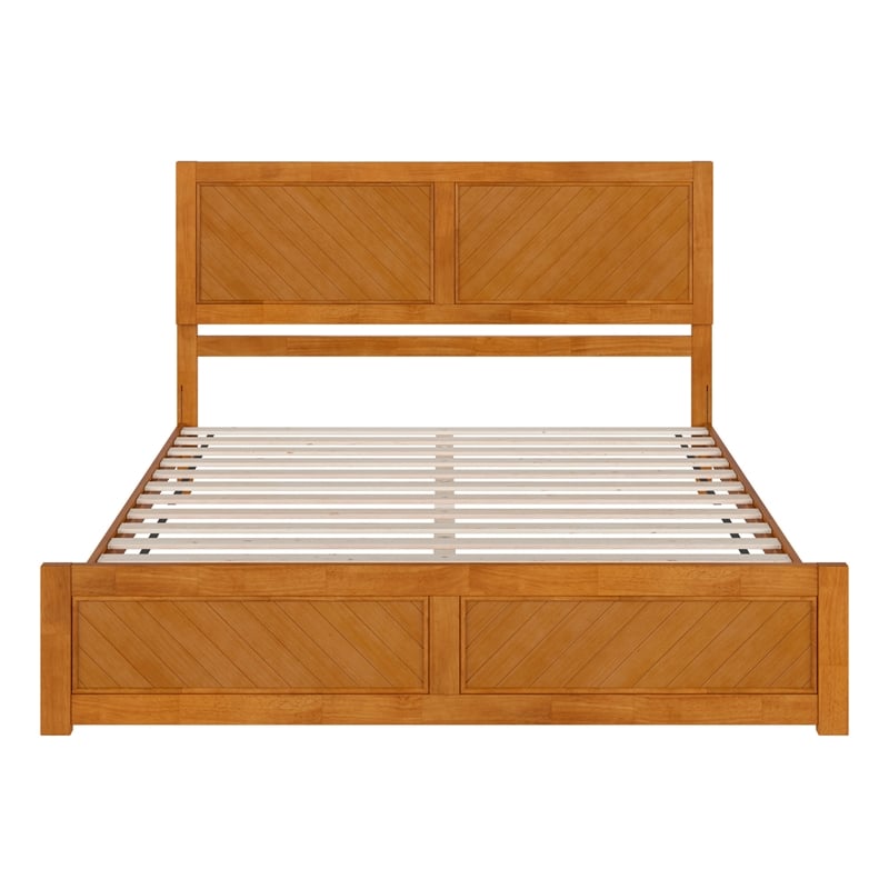 Berkshire King Wood Low Profile Platform Bed wMatching Footboard in Light Toffee