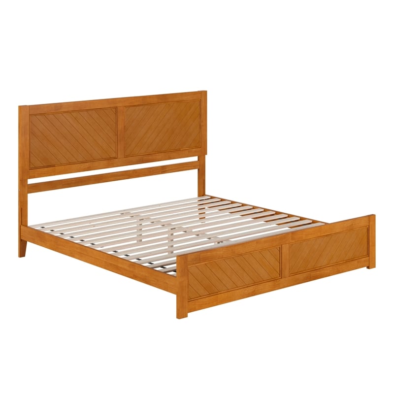 Berkshire King Wood Low Profile Platform Bed wMatching Footboard in Light Toffee