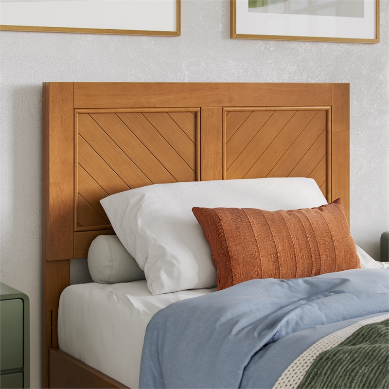 Berkshire Twin XL Wood Low Profile Platform Bed in Light Toffee