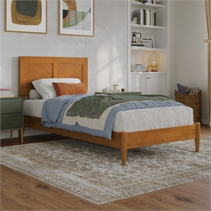 Berkshire Twin XL Wood Low Profile Platform Bed in Light Toffee