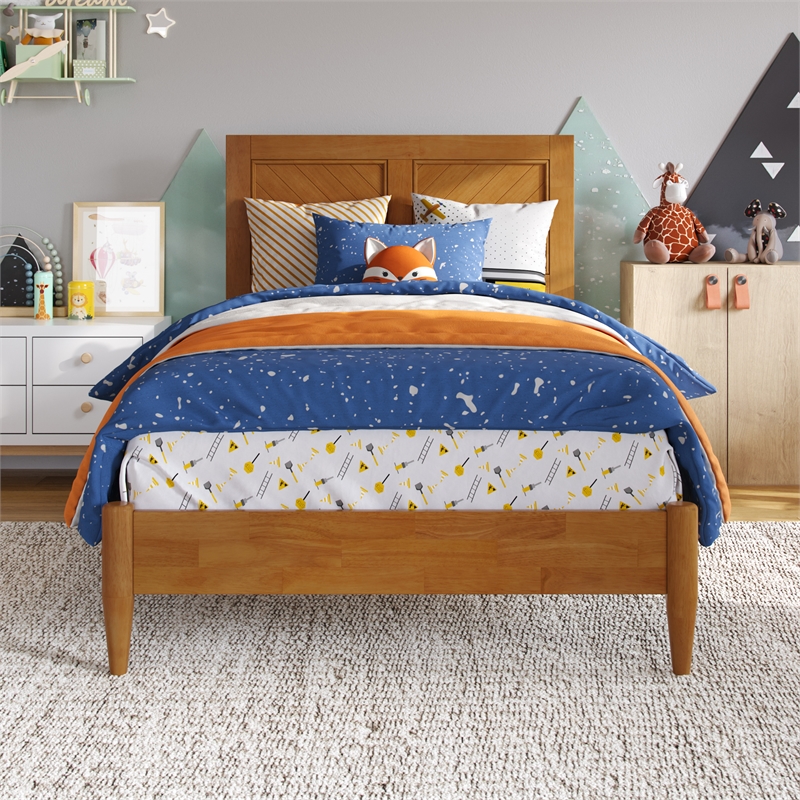 Berkshire Twin Wood Low Profile Platform Bed in Light Toffee