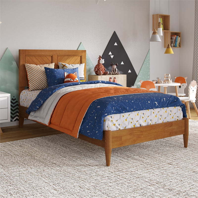 Berkshire Twin Wood Low Profile Platform Bed in Light Toffee