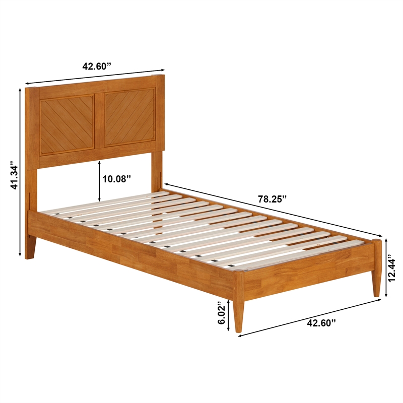 Berkshire Twin Wood Low Profile Platform Bed in Light Toffee