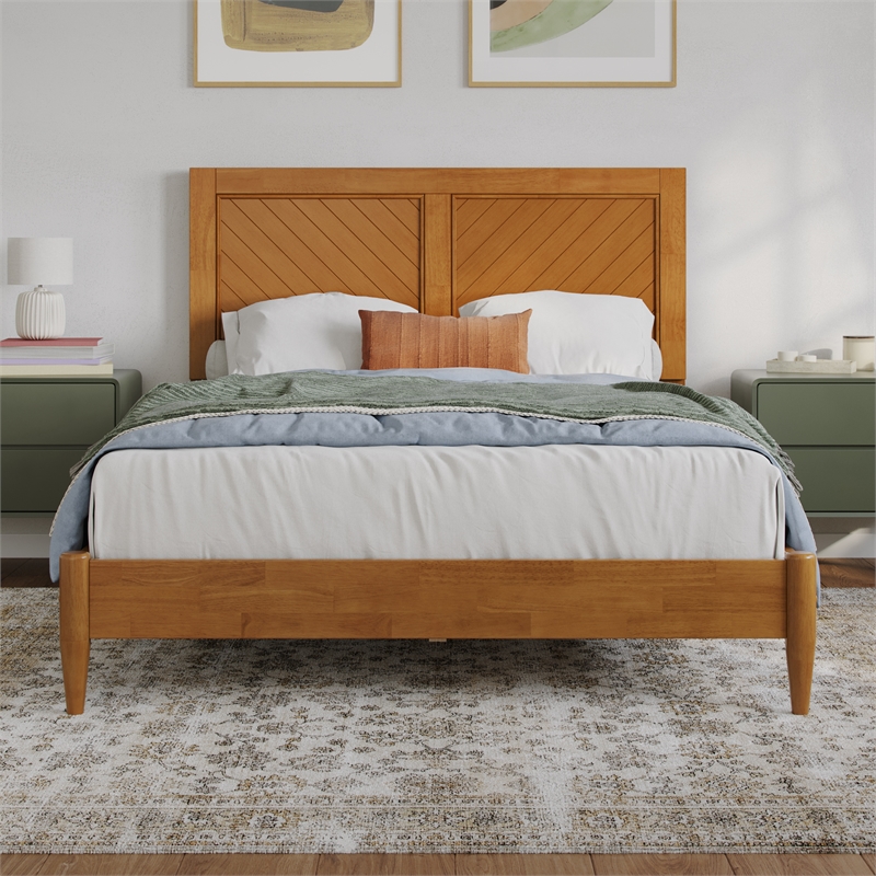 Berkshire Full Wood Low Profile Platform Bed in Light Toffee