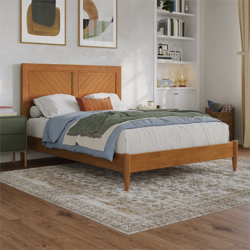 Berkshire Full Wood Low Profile Platform Bed in Light Toffee