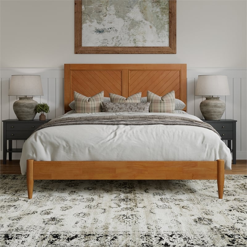 Berkshire Queen Wood Low Profile Platform Bed in Light Toffee