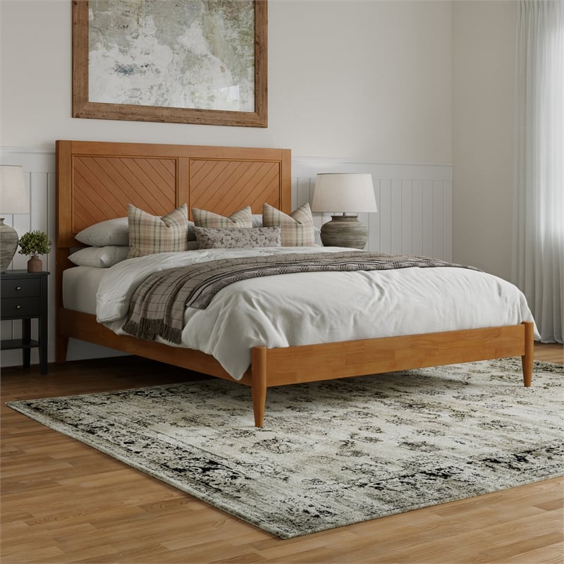 Berkshire Queen Wood Low Profile Platform Bed in Light Toffee