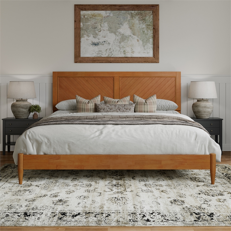 Berkshire King Wood Low Profile Platform Bed in Light Toffee