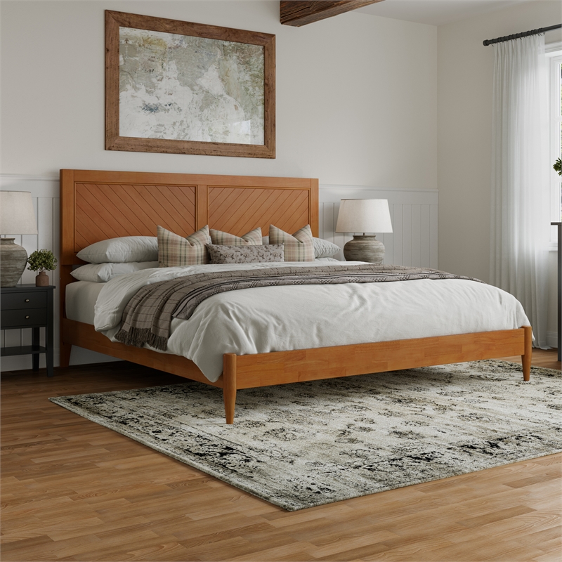 Berkshire King Wood Low Profile Platform Bed in Light Toffee