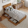 Clayton Twin XL Wood Platform Bed with Panel Footboard & Drawers in Light Toffee