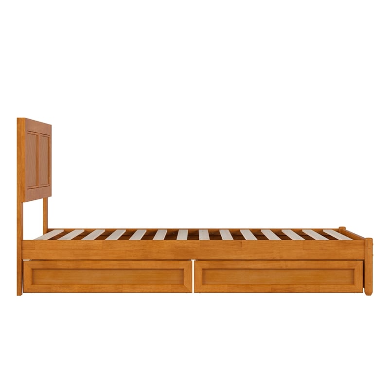 Clayton Twin XL Wood Platform Bed with Panel Footboard & Drawers in Light Toffee