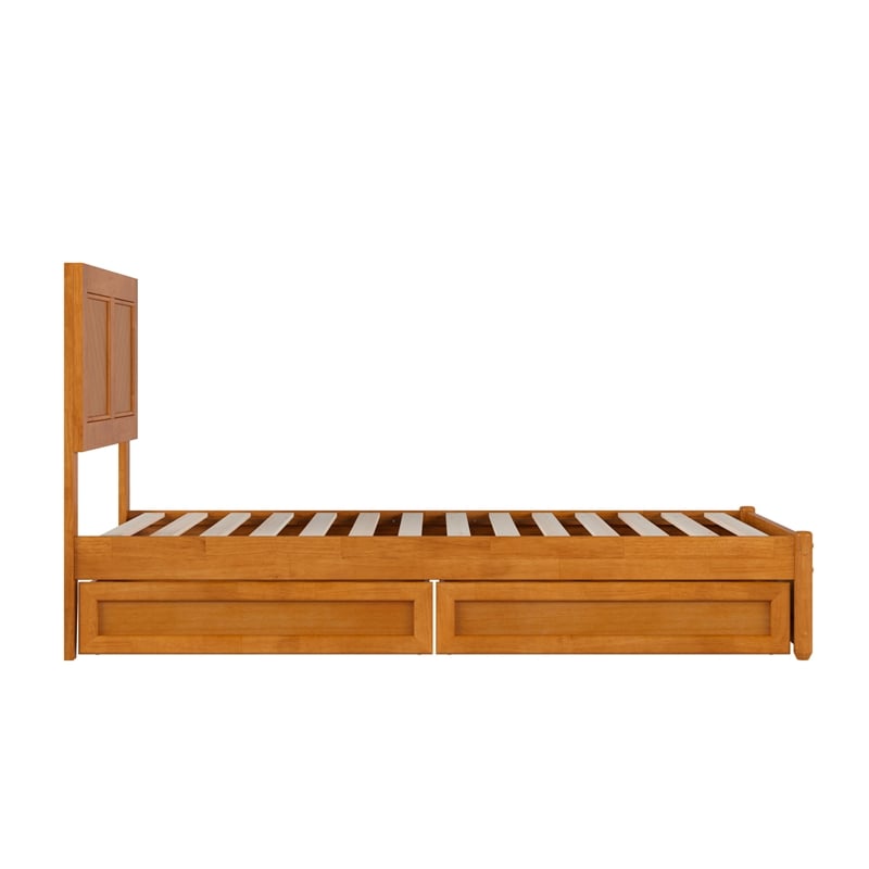 Clayton Twin Wood Platform Bed with Panel Footboard & Drawers in Light Toffee