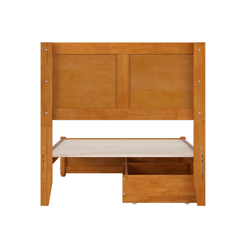 Clayton Twin Wood Platform Bed with Panel Footboard & Drawers in Light Toffee
