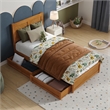 Clayton Twin Wood Platform Bed with Panel Footboard & Drawers in Light Toffee