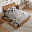 Clayton Full Wood Platform Bed with Panel Footboard & Drawers in Light Toffee