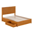 Clayton Full Wood Platform Bed with Panel Footboard & Drawers in Light Toffee
