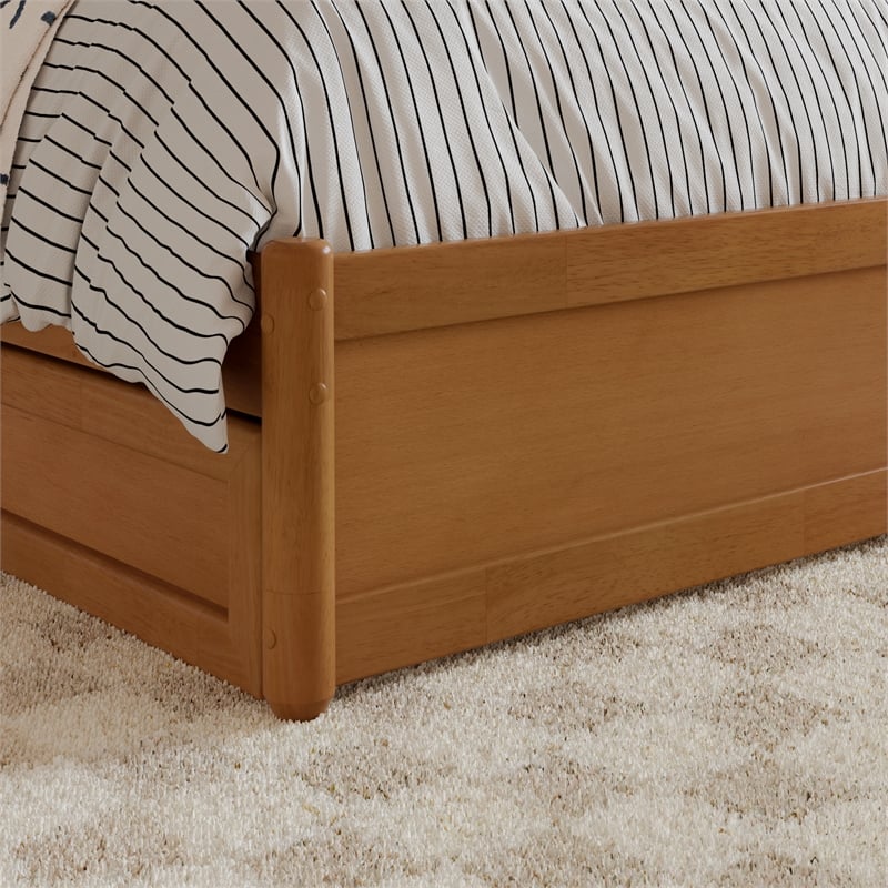 Clayton Full Wood Platform Bed with Panel Footboard & Drawers in Light Toffee