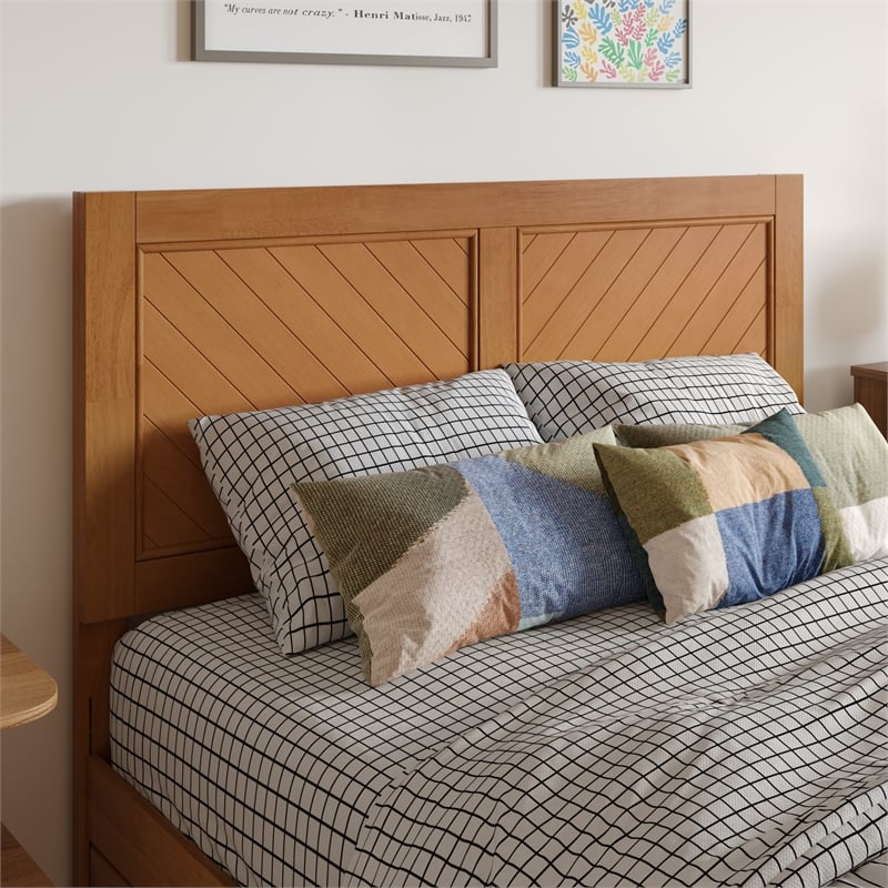 Clayton Full Wood Platform Bed with Panel Footboard & Drawers in Light Toffee