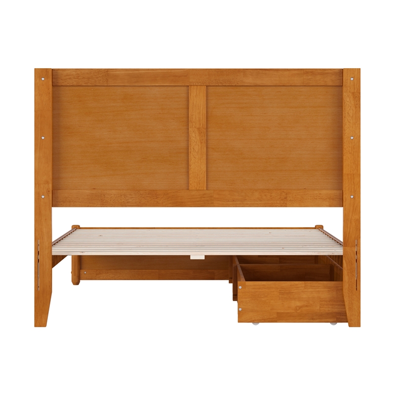 Clayton Full Wood Platform Bed with Panel Footboard & Drawers in Light Toffee