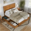 Clayton Queen Wood Platform Bed with Panel Footboard & Drawers in Light Toffee