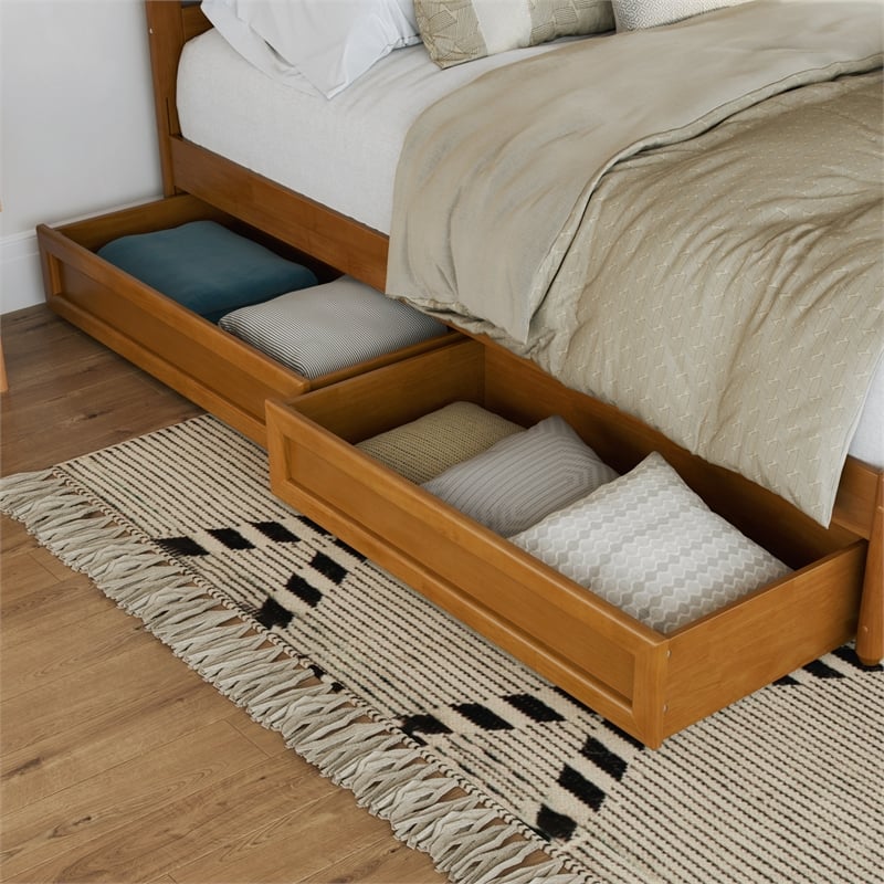 Clayton Queen Platform Bed w Panel Footboard & 2 Storage Drawers in Light Toffee