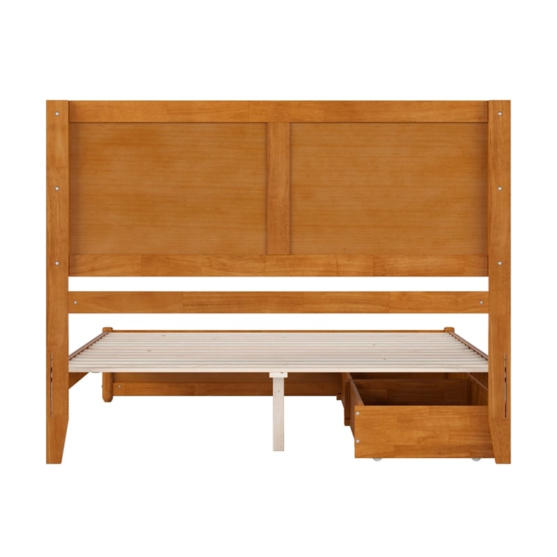 Clayton Queen Platform Bed w Panel Footboard & 2 Storage Drawers in Light Toffee