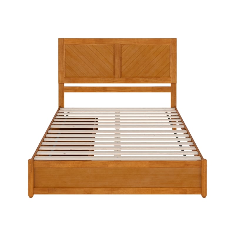 Clayton Queen Platform Bed w Panel Footboard & 2 Storage Drawers in Light Toffee