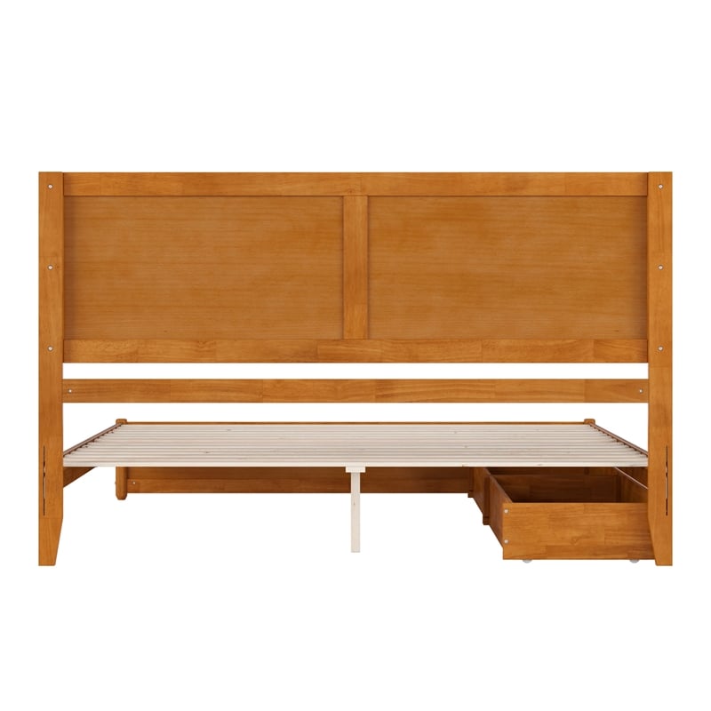 Clayton King Wood Platform Bed with Panel Footboard & Drawers in Light Toffee