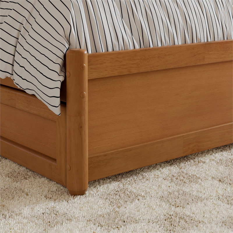 Clayton Twin XL Wood Platform Bed with Panel Footboard & Trundle in Light Toffee