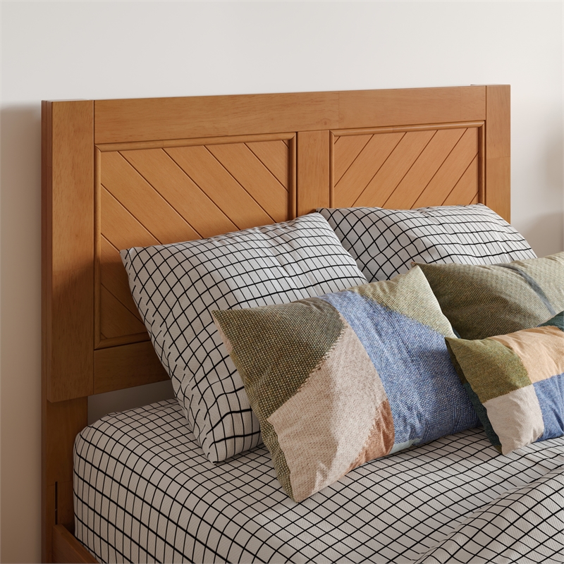 Clayton Twin XL Wood Platform Bed with Panel Footboard & Trundle in Light Toffee