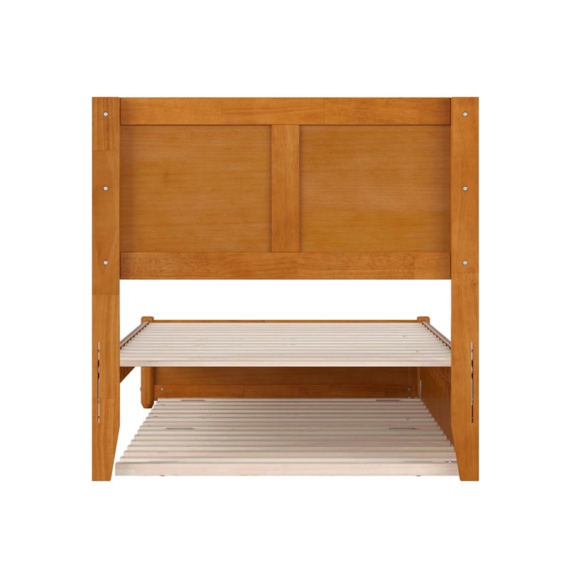 Clayton Twin XL Wood Platform Bed with Panel Footboard & Trundle in Light Toffee