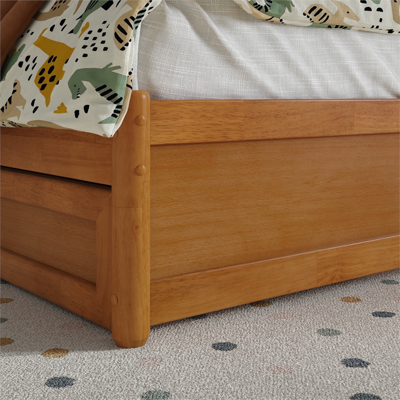 Clayton Twin Wood Platform Bed with Panel Footboard & Trundle in Light Toffee