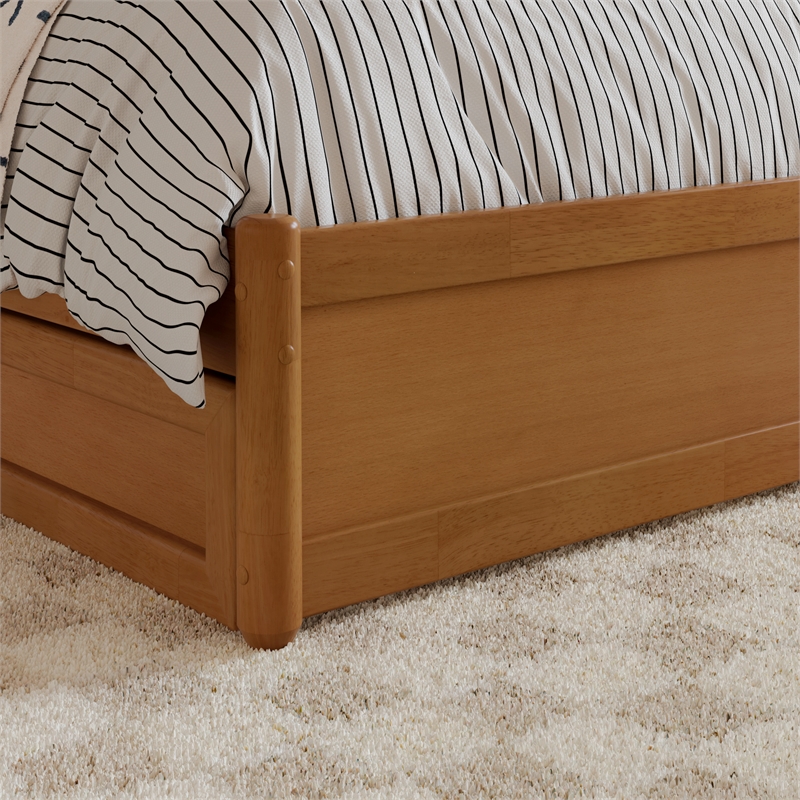 Clayton Full Wood Platform Bed with Panel Footboard & Trundle in Light Toffee